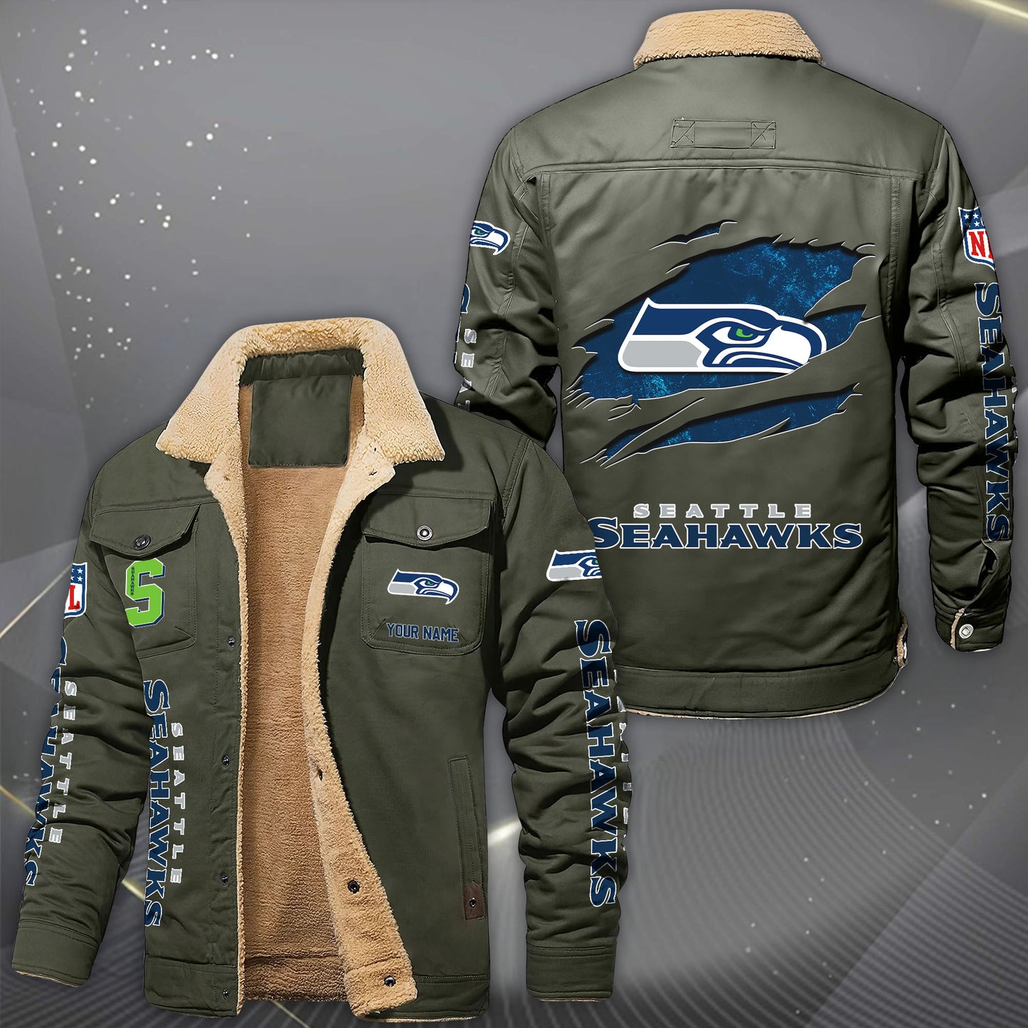 Seattle Seahawks Fleece Lined Cargo Jacket Custom Your Name 2026 Version, Sport Fleece Jacket EHIVM-62643