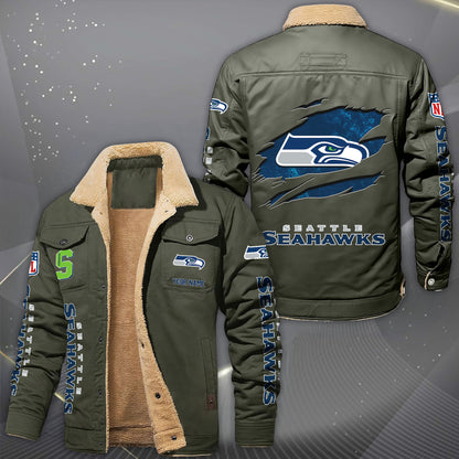 Seattle Seahawks Fleece Lined Cargo Jacket Custom Your Name 2026 Version, Sport Fleece Jacket EHIVM-62643