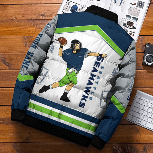 Seattle Seahawks Puffer Jacket Personalized Your Name, Sport Jacket For Fans ETHY-46570