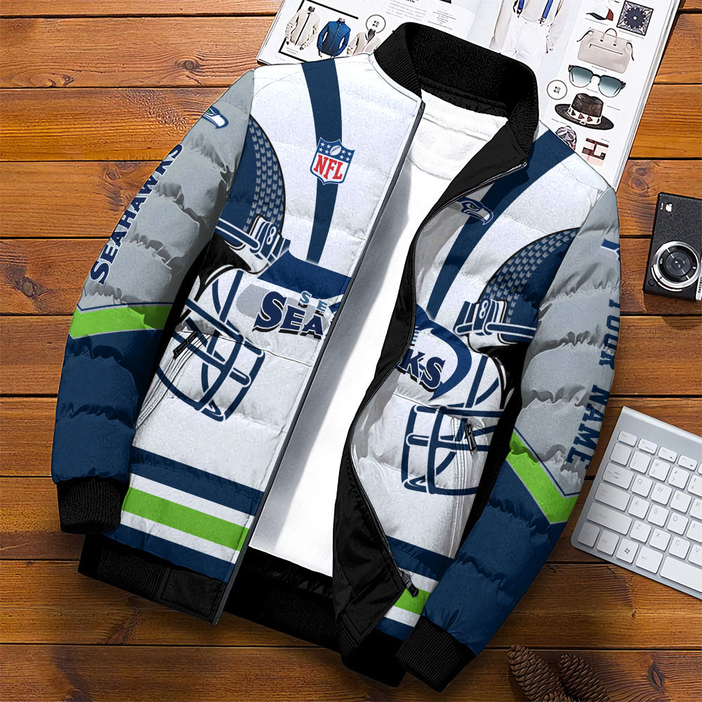 Seattle Seahawks Puffer Jacket Personalized Your Name, Sport Jacket For Fans ETHY-46570