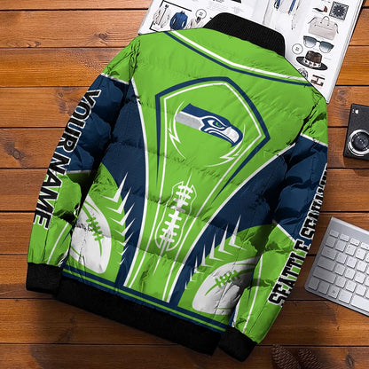 Seattle Seahawks Puffer Jacket Personalized Your Name, Sport Gift For Fans ETHY-46571