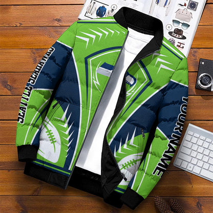 Seattle Seahawks Puffer Jacket Personalized Your Name, Sport Gift For Fans ETHY-46571