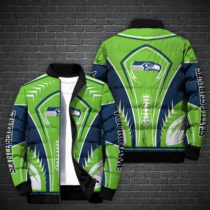 Seattle Seahawks Puffer Jacket Personalized Your Name, Sport Gift For Fans ETHY-46571