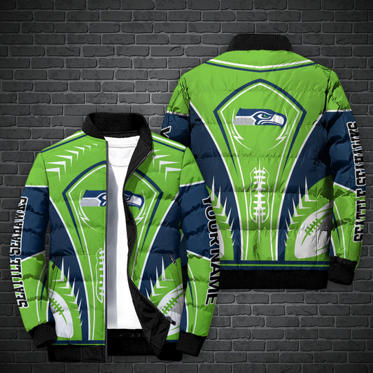Seattle Seahawks Puffer Jacket Personalized Your Name, Sport Gift For Fans ETHY-46571