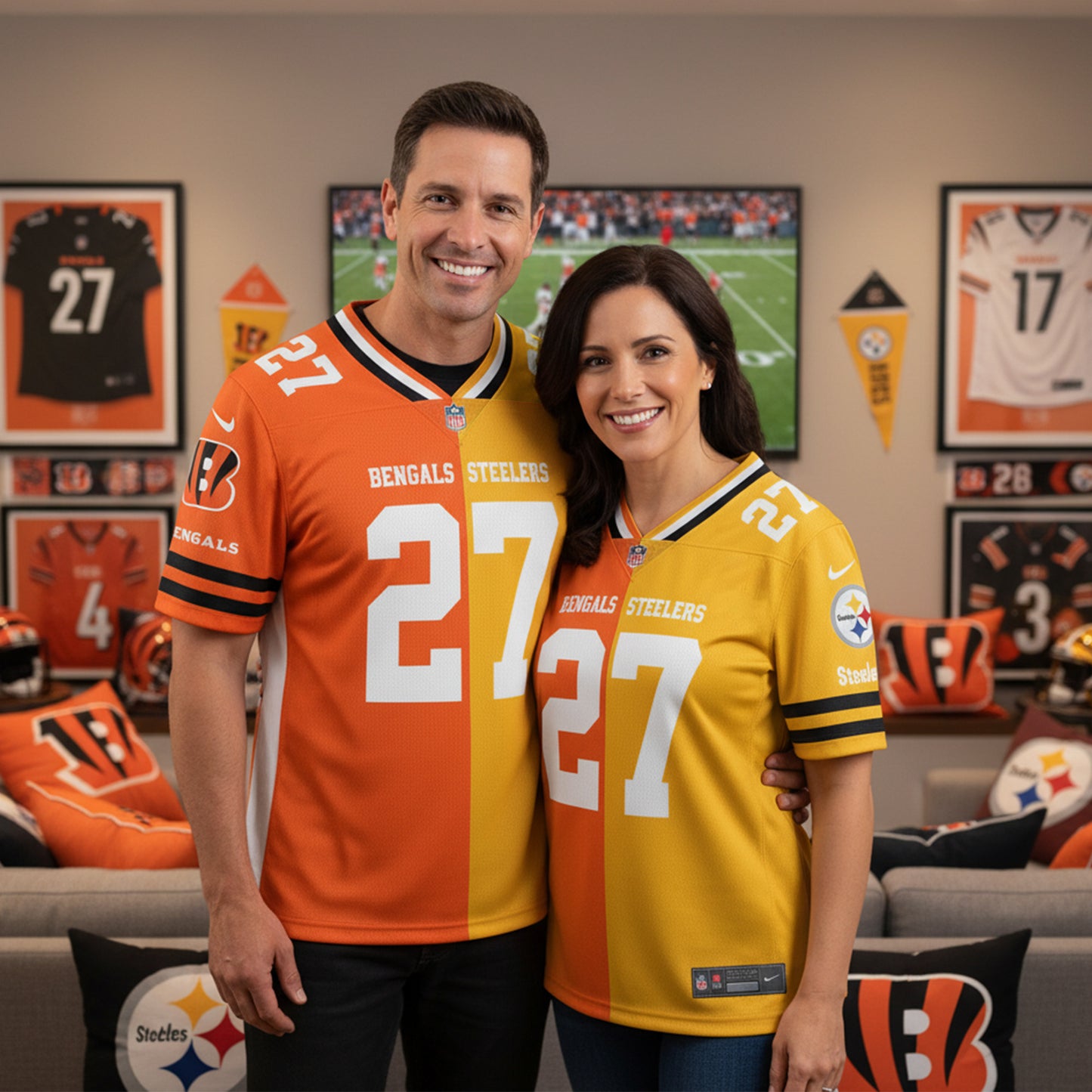 Pittsburgh Steelers House Divided Vneck Football Jackets Custom Name, Number And Team, Sport Gifts ETRG-09293707