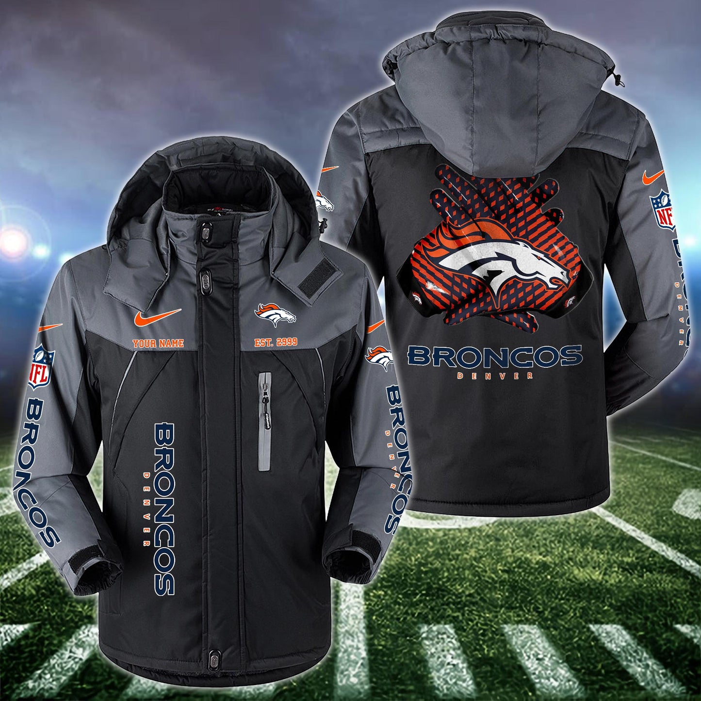 Denver Broncos 2D Windbreaker Hooded Jacket Custom Name, Sport Jacket For Fan ETRG-10033833