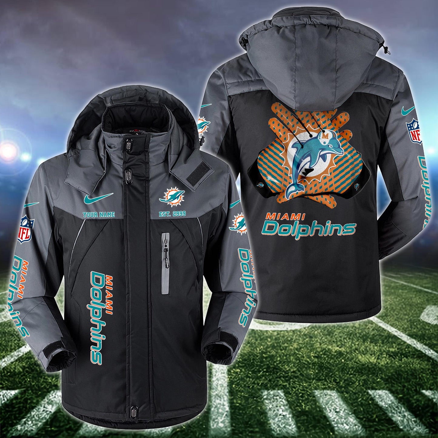 Miami Dolphins 2D Windbreaker Hooded Jacket Custom Name, Sport Jacket For Fan ETRG-10033833