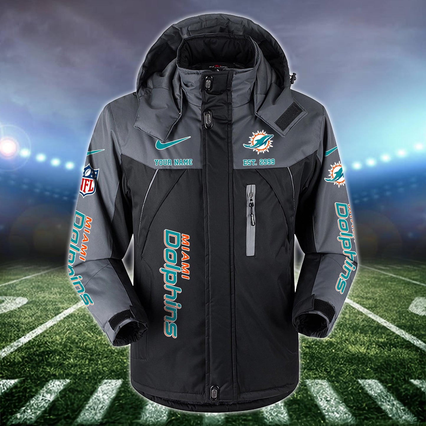 Miami Dolphins 2D Windbreaker Hooded Jacket Custom Name, Sport Jacket For Fan ETRG-10033833