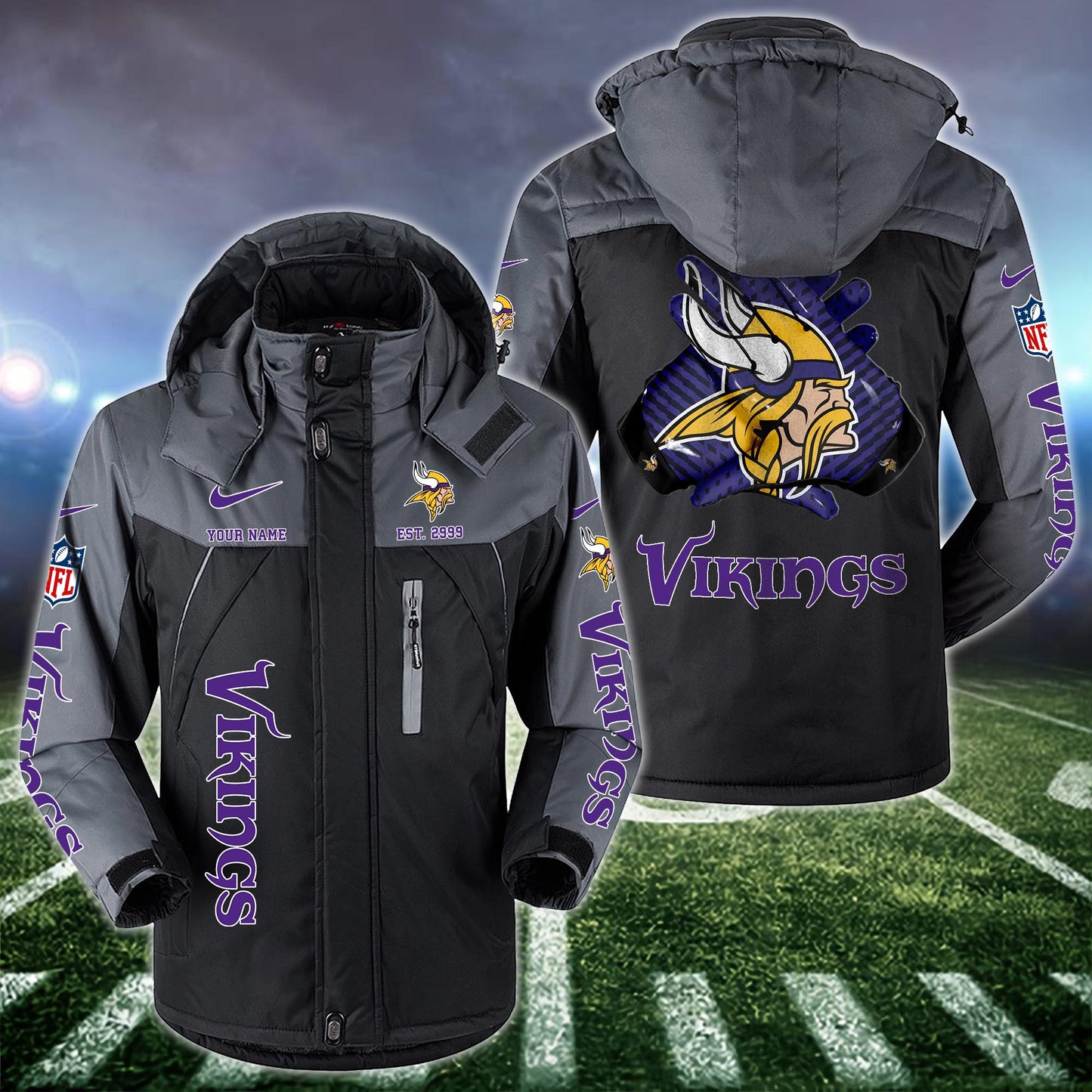 Minnesota Vikings 2D Windbreaker Hooded Jacket Custom Name, Sport Jacket For Fan ETRG-10033833