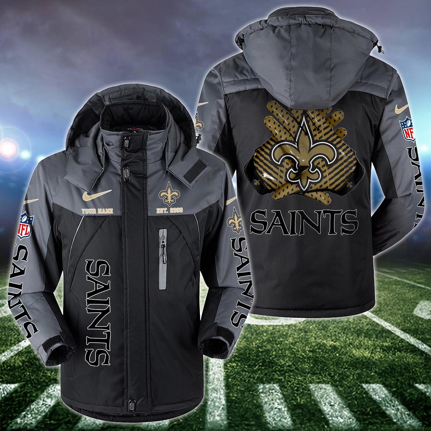 New Orleans Saints 2D Windbreaker Hooded Jacket Custom Name, Sport Jacket For Fan ETRG-10033833