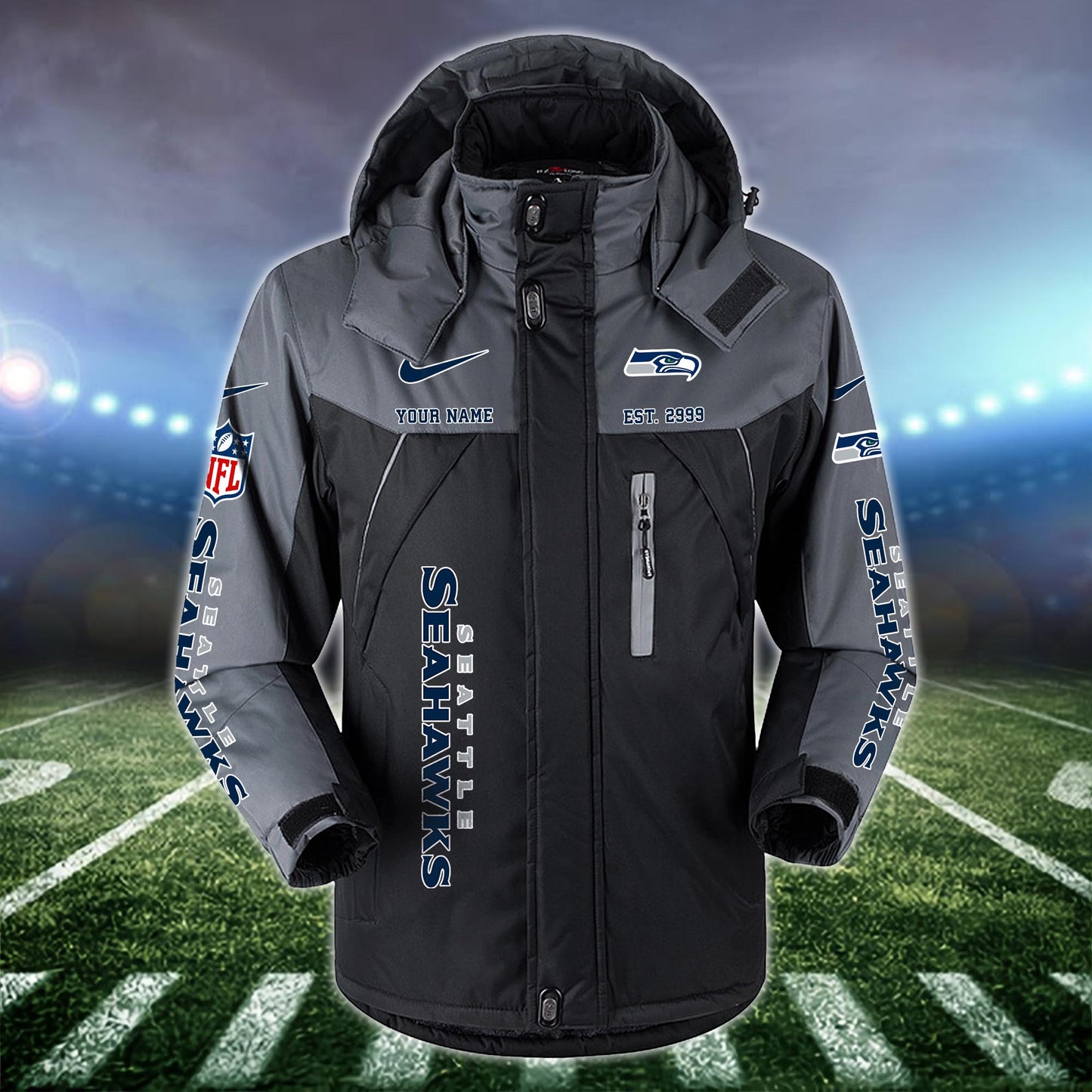 Seattle Seahawks 2D Windbreaker Hooded Jacket Custom Name, Sport Jacket For Fan ETRG-10033833