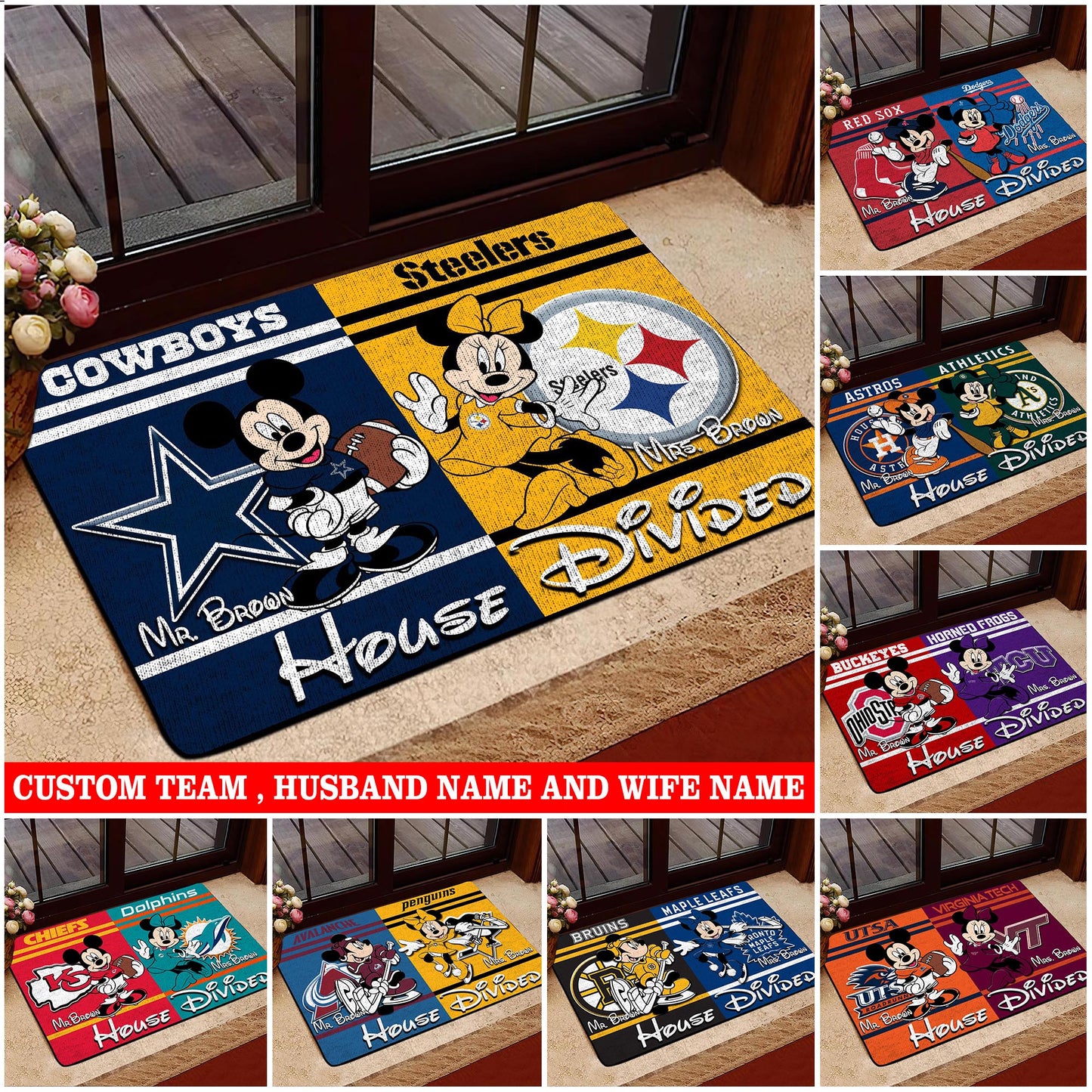 House Divided Custom Name And Any Teams Doormat, Home Decorations ETRG-41665