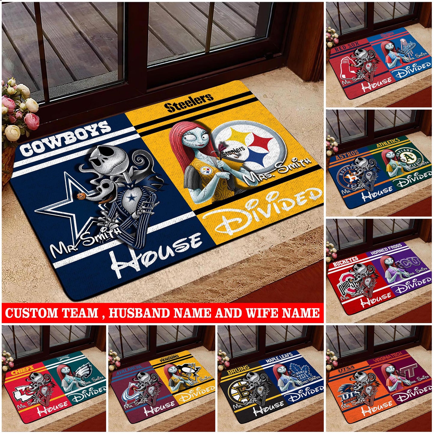 House Divided Doormat Custom Husband, Wife Name And Choose Your Team, Gifts For Fan ETRG-42652