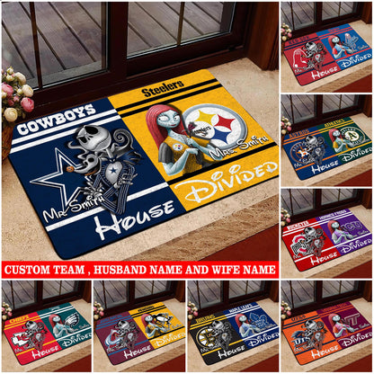 House Divided Doormat Custom Husband, Wife Name And Choose Your Team, Gifts For Fan ETRG-42652