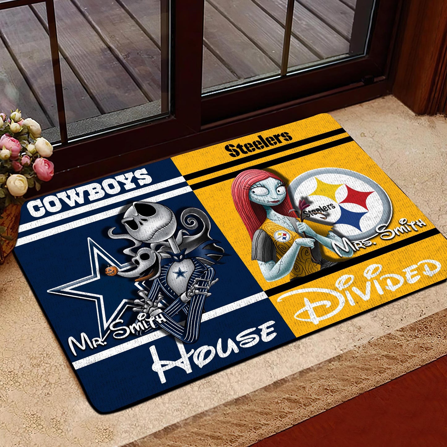 House Divided Doormat Custom Husband, Wife Name And Choose Your Team, Gifts For Fan ETRG-42652