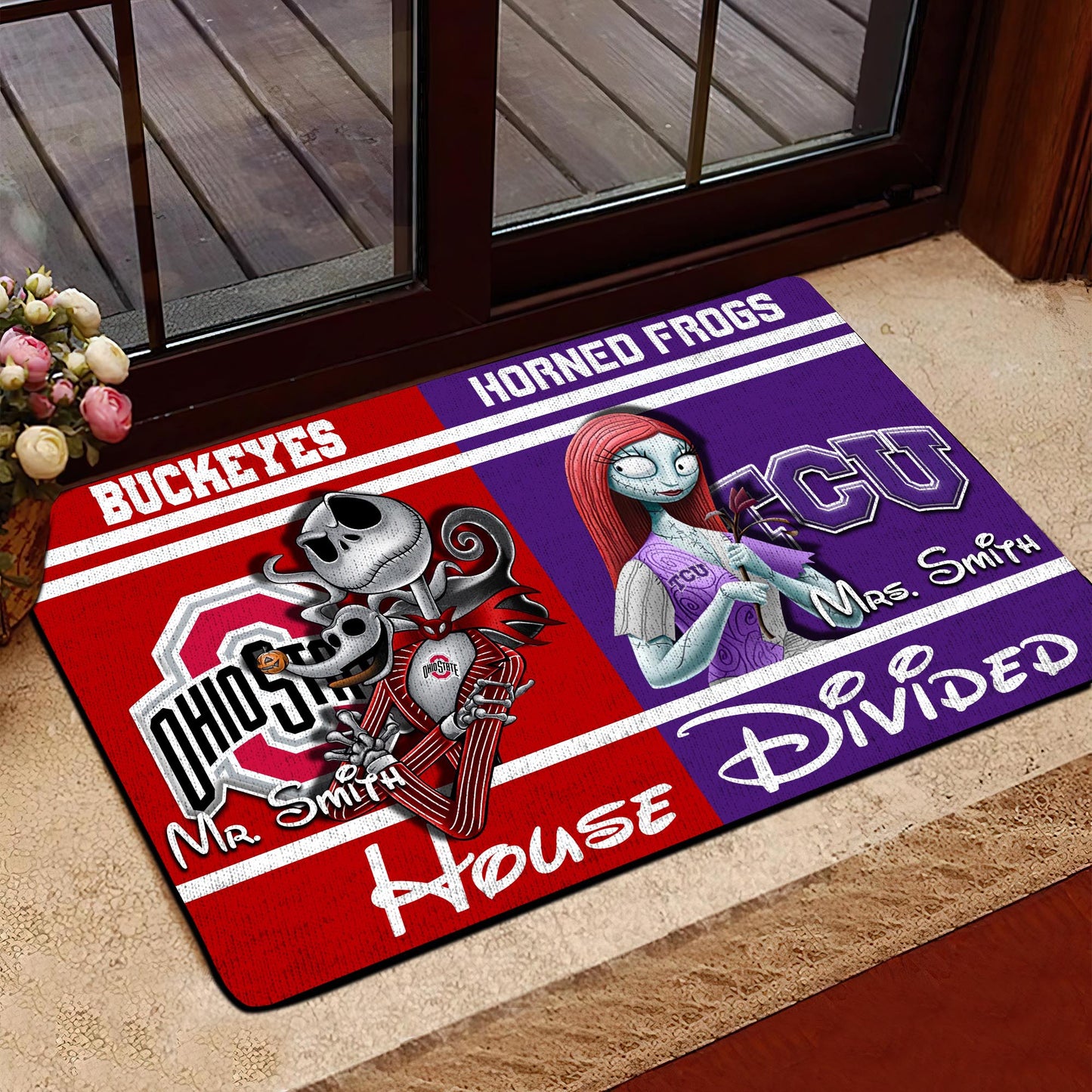 House Divided Doormat Custom Husband, Wife Name And Choose Your Team, Gifts For Fan ETRG-42652