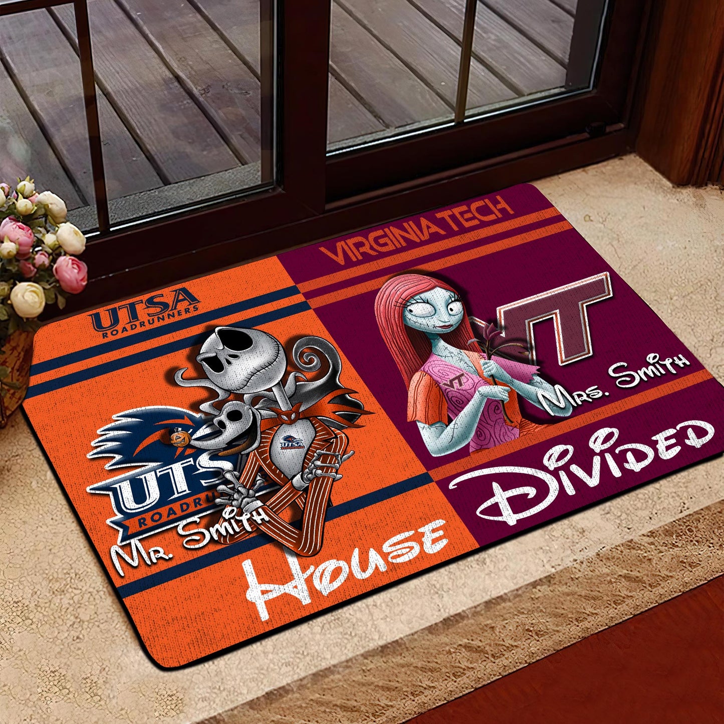 House Divided Doormat Custom Husband, Wife Name And Choose Your Team, Gifts For Fan ETRG-42652