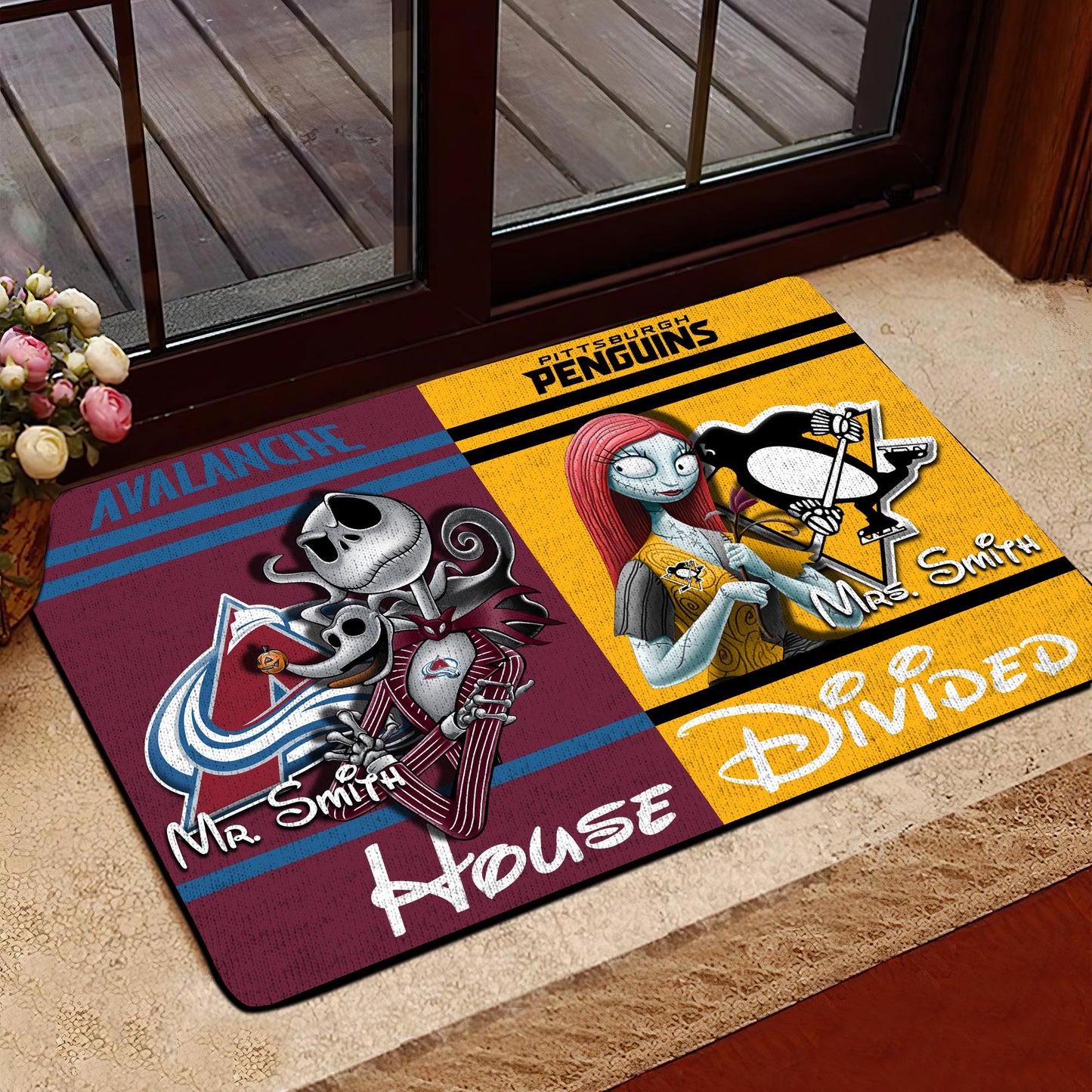 House Divided Doormat Custom Husband, Wife Name And Choose Your Team, Gifts For Fan ETRG-42652