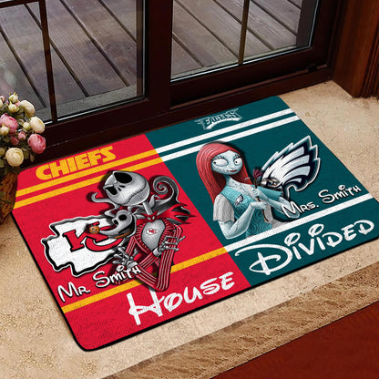 House Divided Doormat Custom Husband, Wife Name And Choose Your Team, Gifts For Fan ETRG-42652
