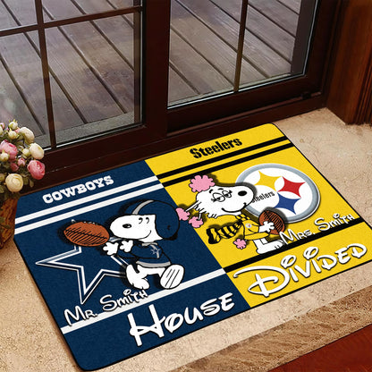 House Divided Doormat Custom Husband, Wife Name And Choose Your Team, Sport Doormat For Fan ETRG-43055