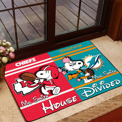 House Divided Doormat Custom Husband, Wife Name And Choose Your Team, Sport Doormat For Fan ETRG-43055