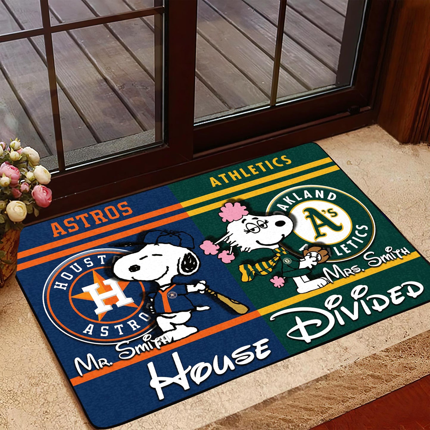 House Divided Doormat Custom Husband, Wife Name And Choose Your Team, Sport Doormat For Fan ETRG-43055