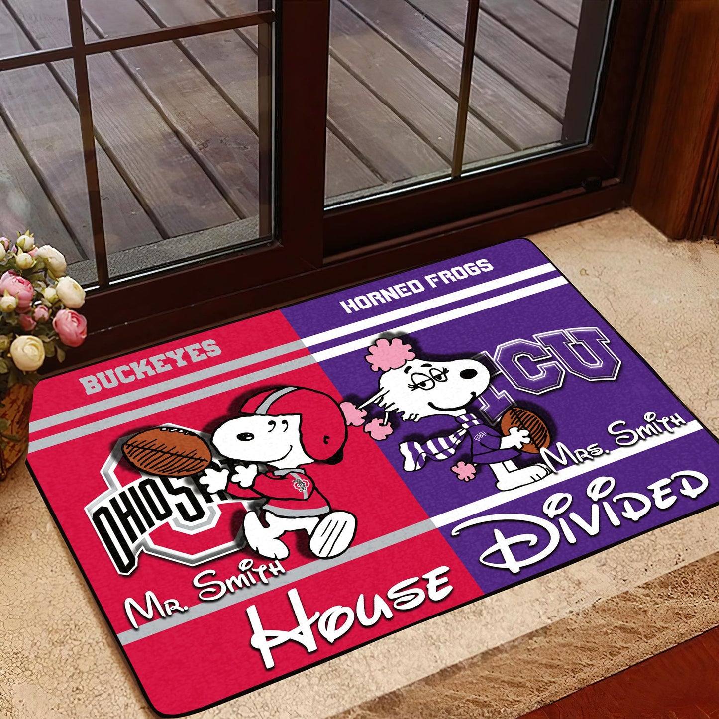 House Divided Doormat Custom Husband, Wife Name And Choose Your Team, Sport Doormat For Fan ETRG-43055