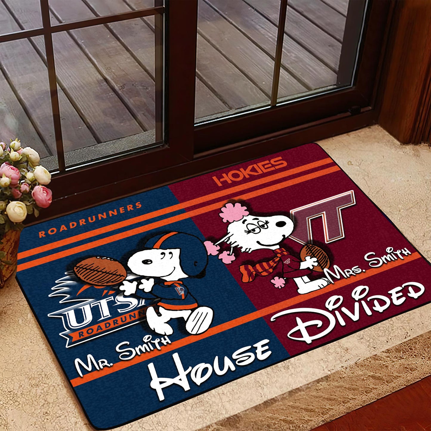 House Divided Doormat Custom Husband, Wife Name And Choose Your Team, Sport Doormat For Fan ETRG-43055