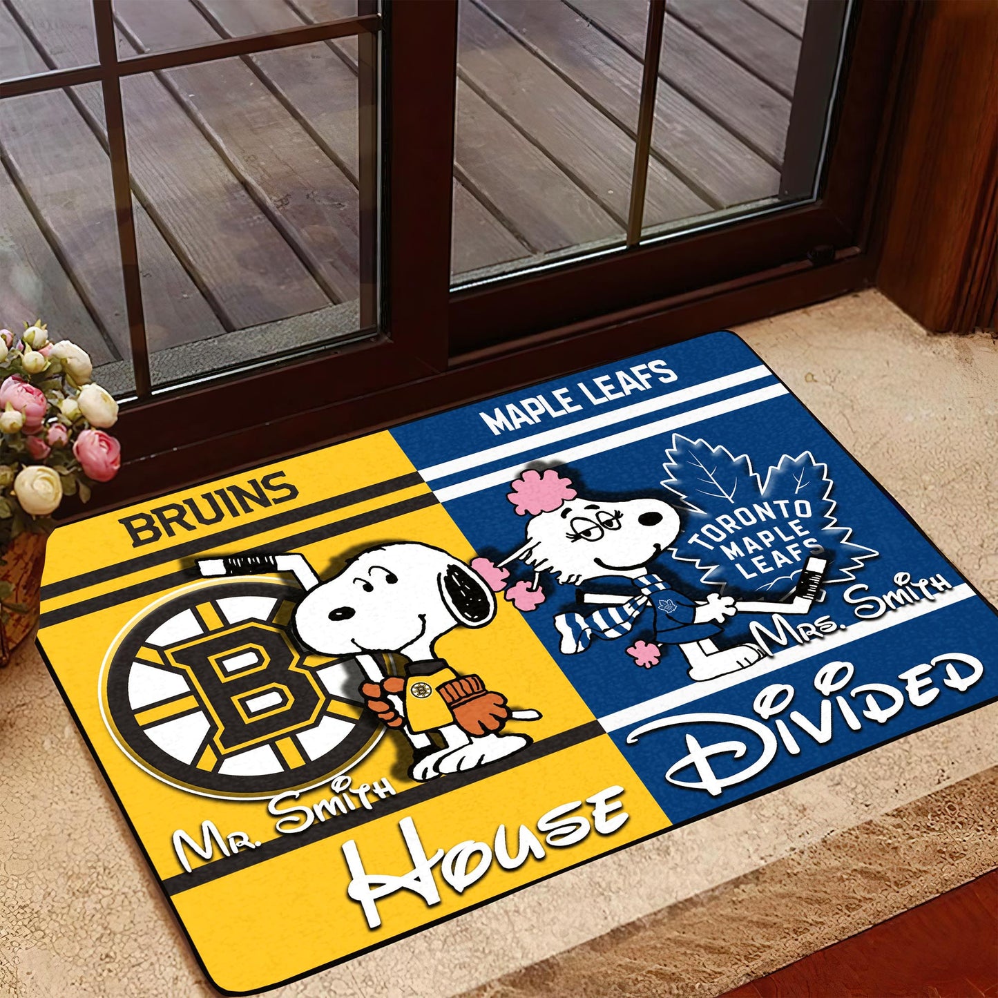 House Divided Doormat Custom Husband, Wife Name And Choose Your Team, Sport Doormat For Fan ETRG-43055