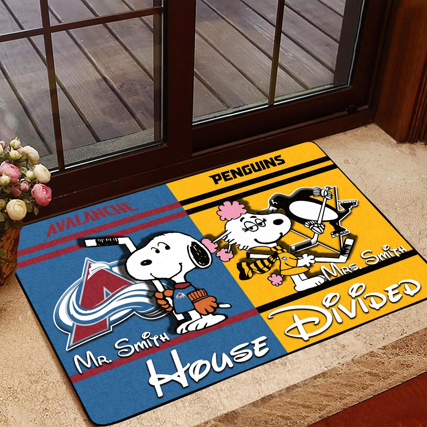 House Divided Doormat Custom Husband, Wife Name And Choose Your Team, Sport Doormat For Fan ETRG-43055