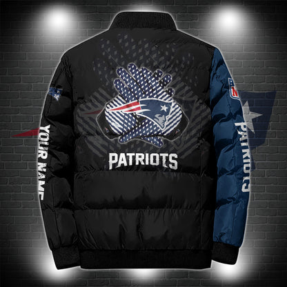 New England Patriots Puffer Jacket Custom Name, Sport Jacket For Fans ETRG-44921