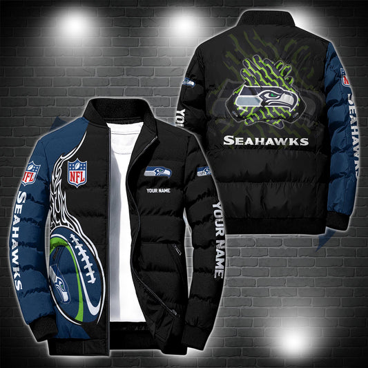 Seattle Seahawks Puffer Jacket Custom Name, Sport Jacket For Fans ETRG-44921