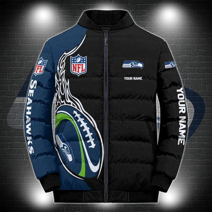 Seattle Seahawks Puffer Jacket Custom Name, Sport Jacket For Fans ETRG-44921