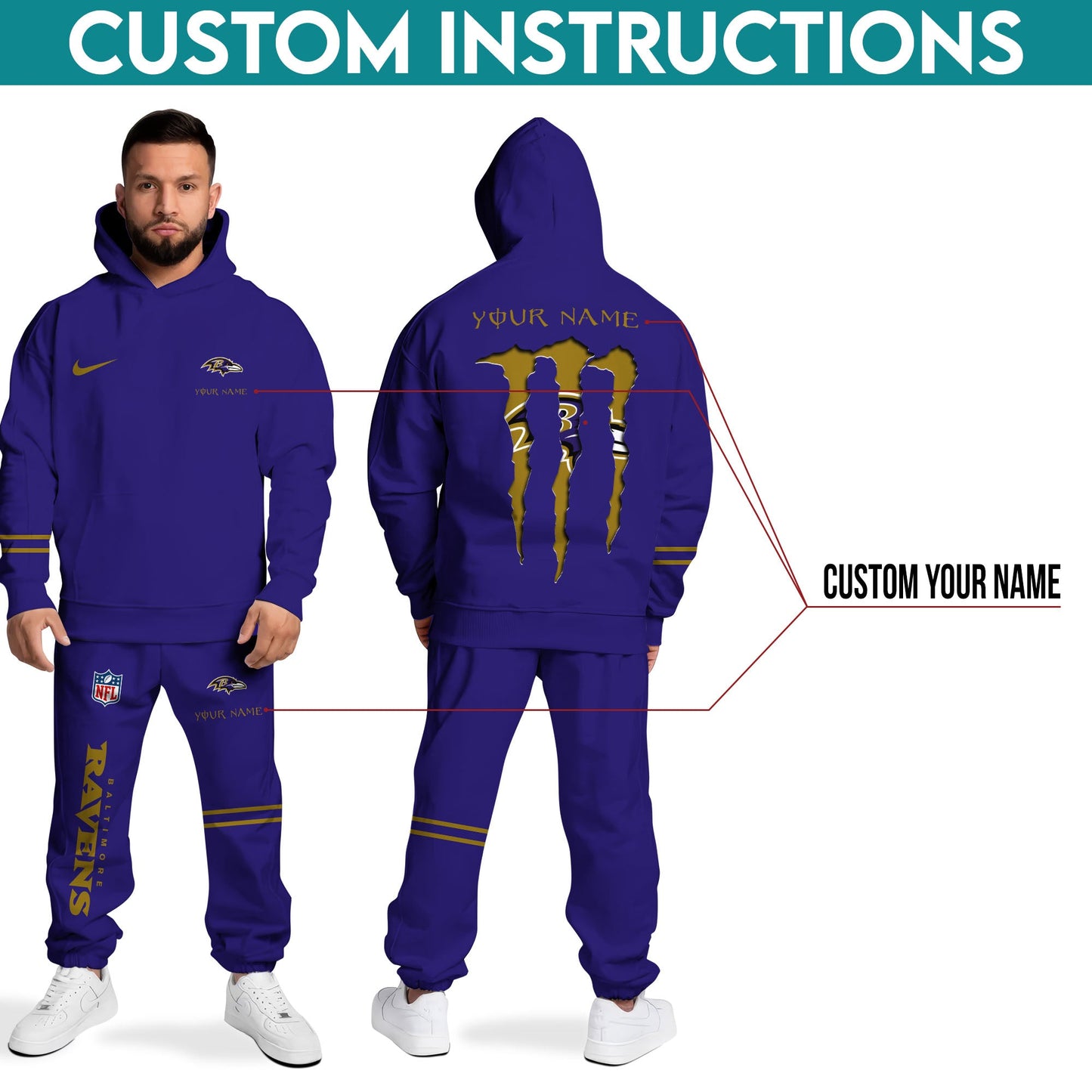 Baltimore Ravens Combo Custom Hoodie And Sweatpants, Gift For Sport Fans ETRG-62589