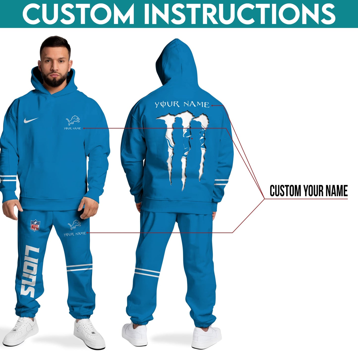 Detroit Lions Combo Custom Hoodie And Sweatpants, Gift For Sport Fans ETRG-62589