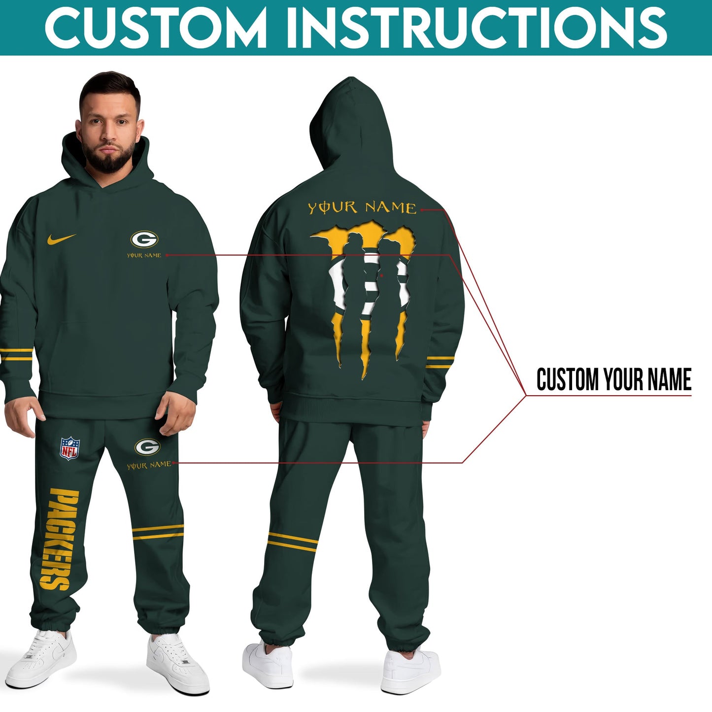 Green Bay Packers Combo Custom Hoodie And Sweatpants, Gift For Sport Fans ETRG-62589