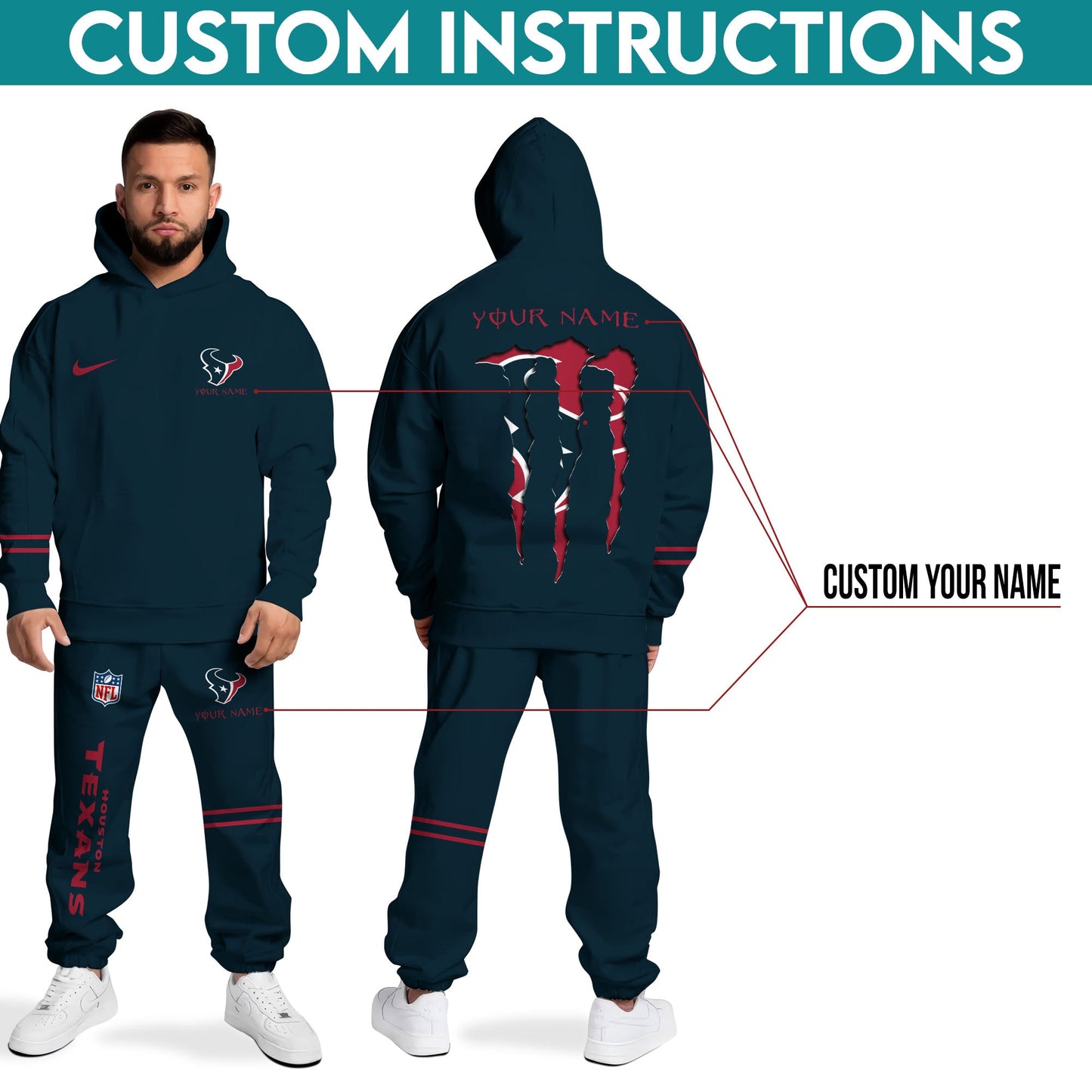 Houston Texans Combo Custom Hoodie And Sweatpants, Gift For Sport Fans ETRG-62589