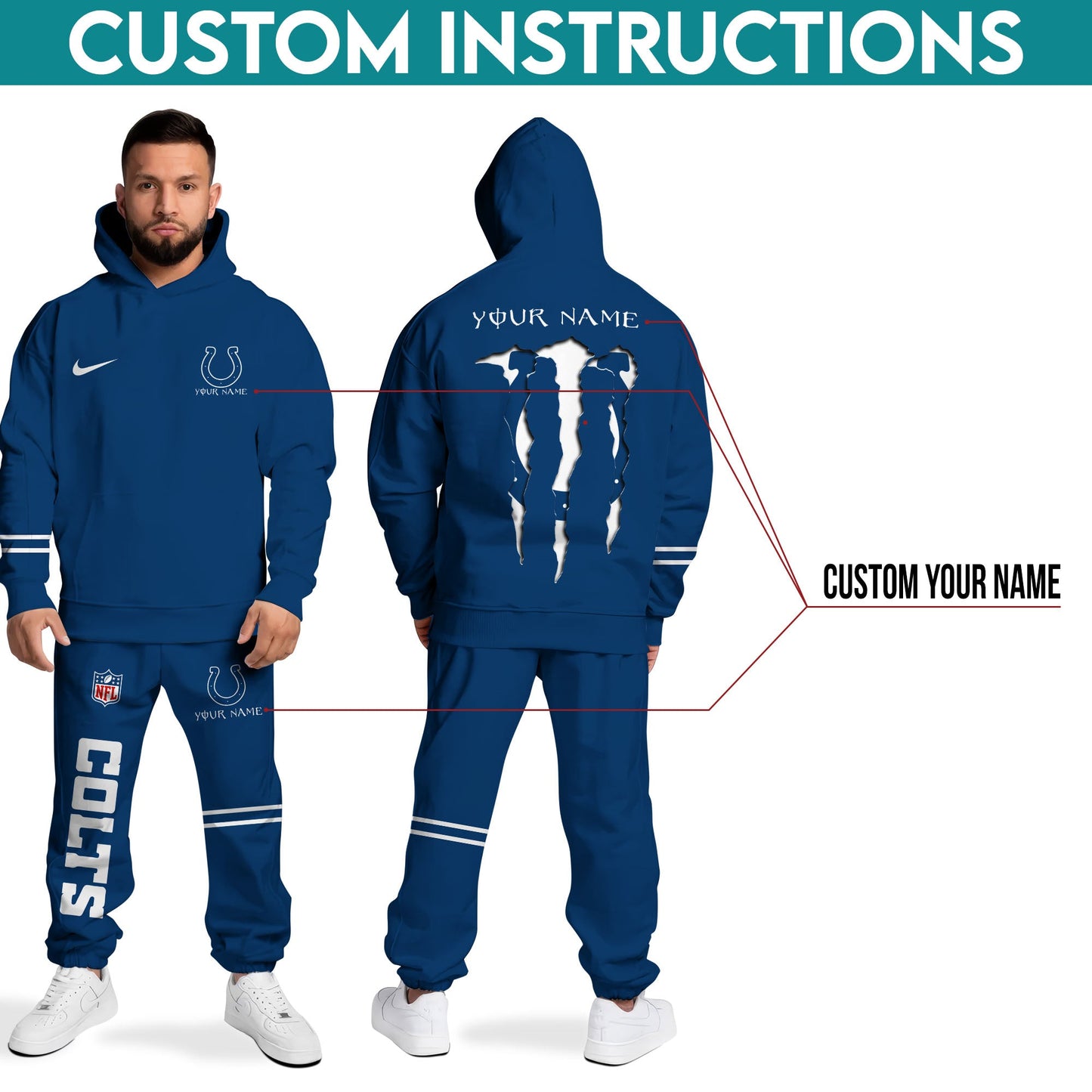 Indianapolis Colts Combo Custom Hoodie And Sweatpants, Gift For Sport Fans ETRG-62589