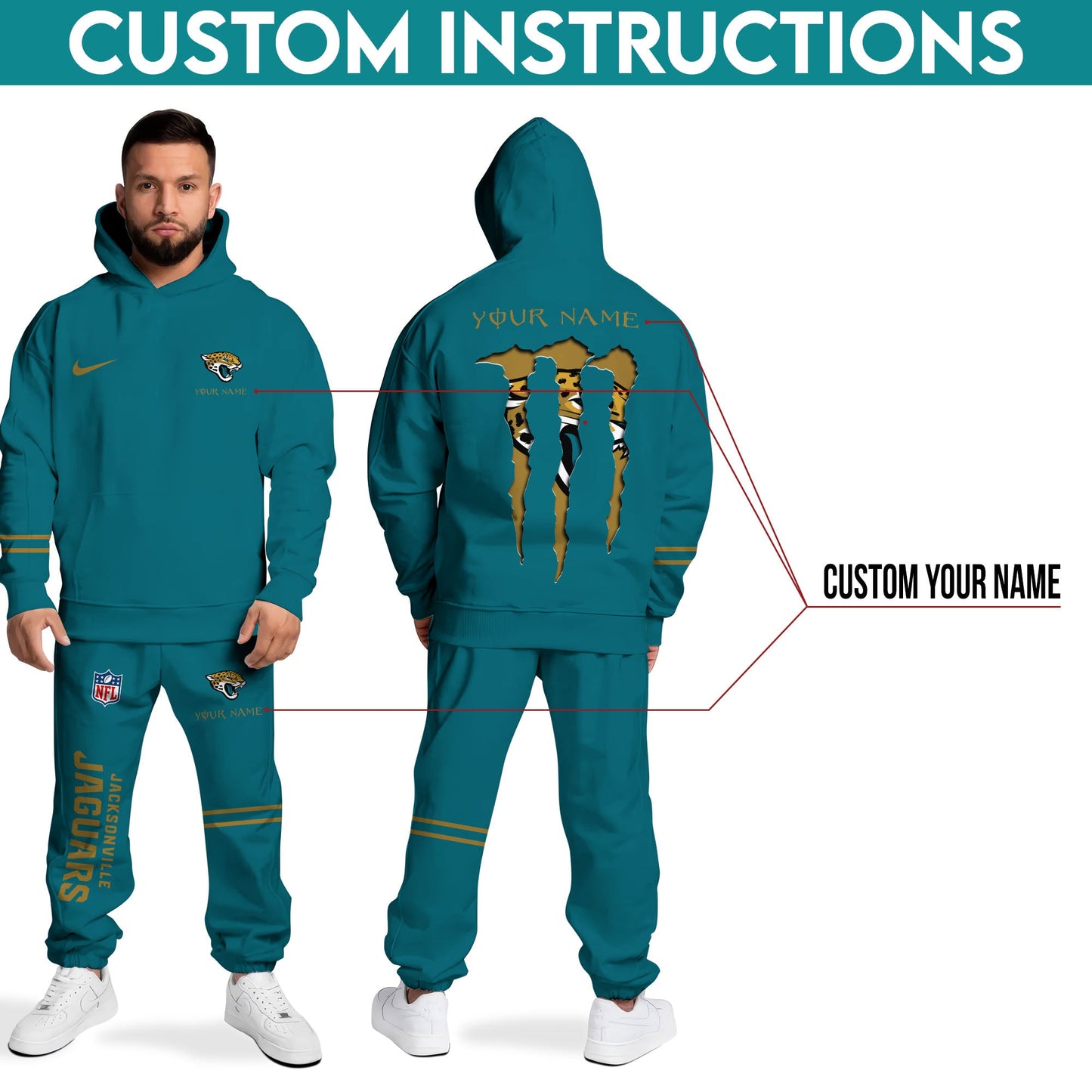 Jacksonville Jaguars Combo Custom Hoodie And Sweatpants, Gift For Sport Fans ETRG-62589