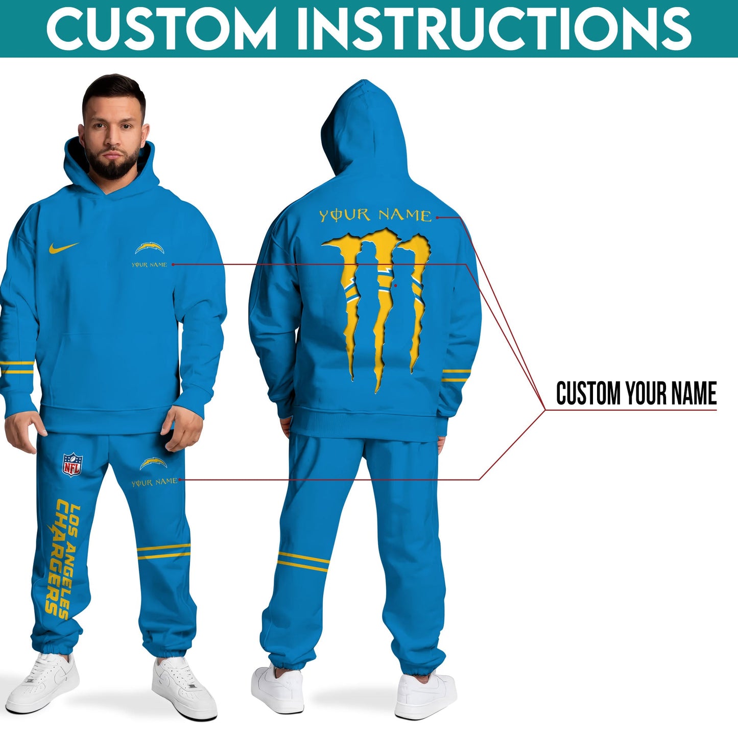 Los Angeles Chargers Combo Custom Hoodie And Sweatpants, Gift For Sport Fans ETRG-62589