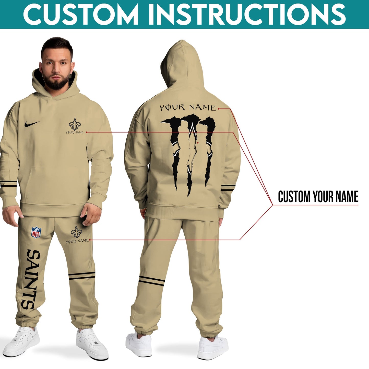 New Orleans Saints Combo Custom Hoodie And Sweatpants, Gift For Sport Fans ETRG-62589