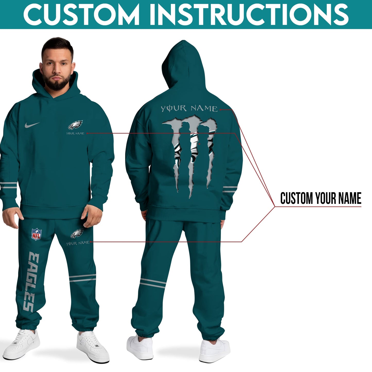4 Best Selling Philadelphia Eagles Combo Custom Hoodie And Sweatpants, Gift For Sport Fans ETRG-62589