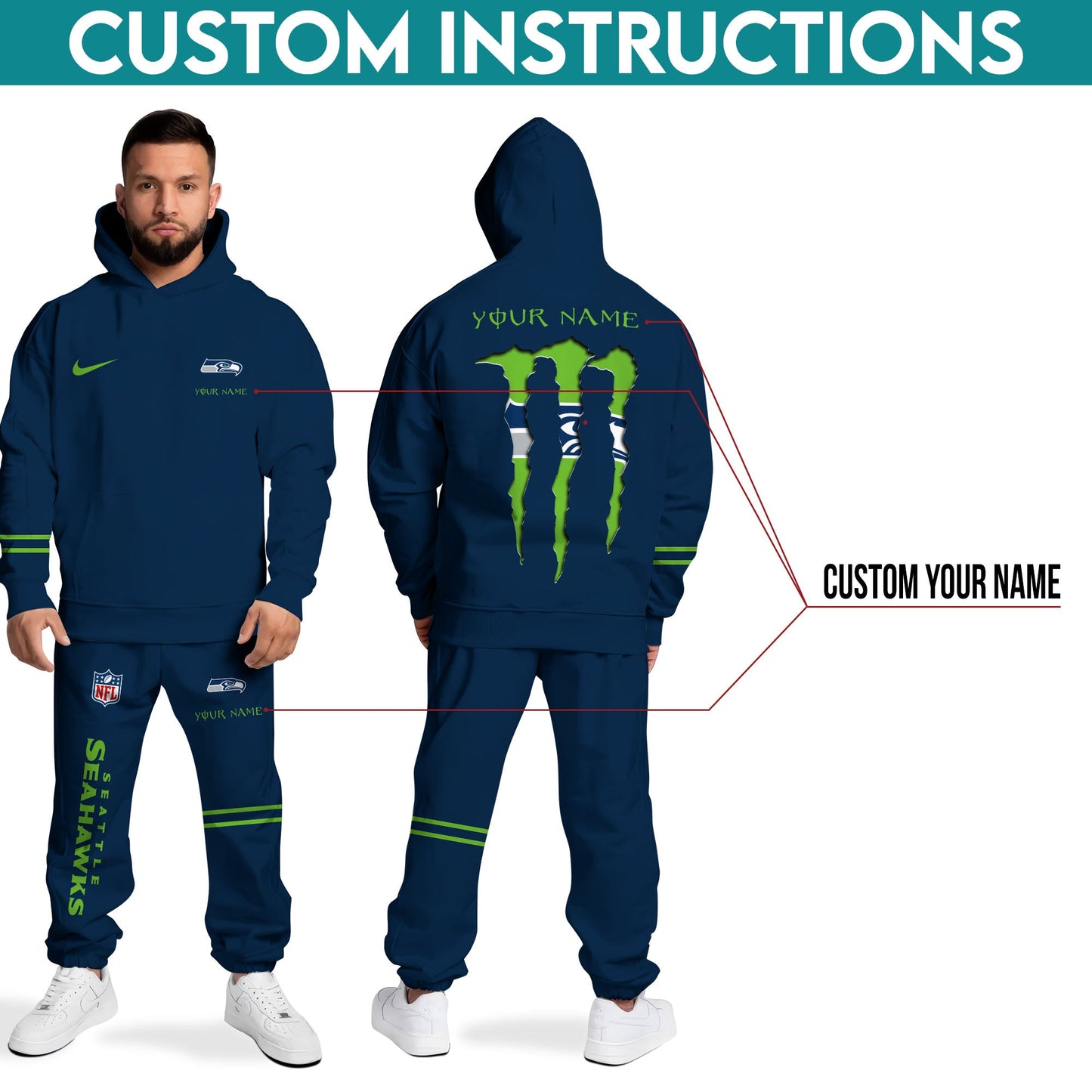 Seattle Seahawks Combo Custom Hoodie And Sweatpants, Gift For Sport Fans ETRG-62589