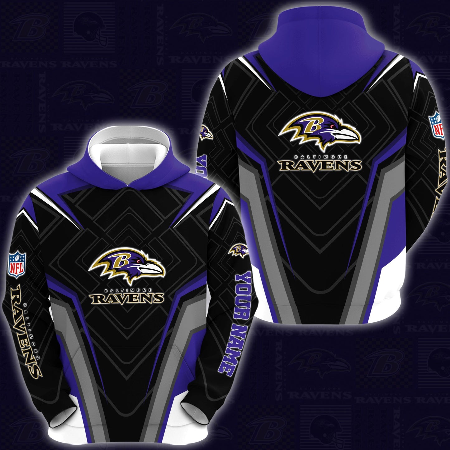 Baltimore Ravens Combo Hoodie And Sweatpants Custom Your Name, Sport Hoodie Sweatpants Set, Sport Gifts For Fans ETRG-62591