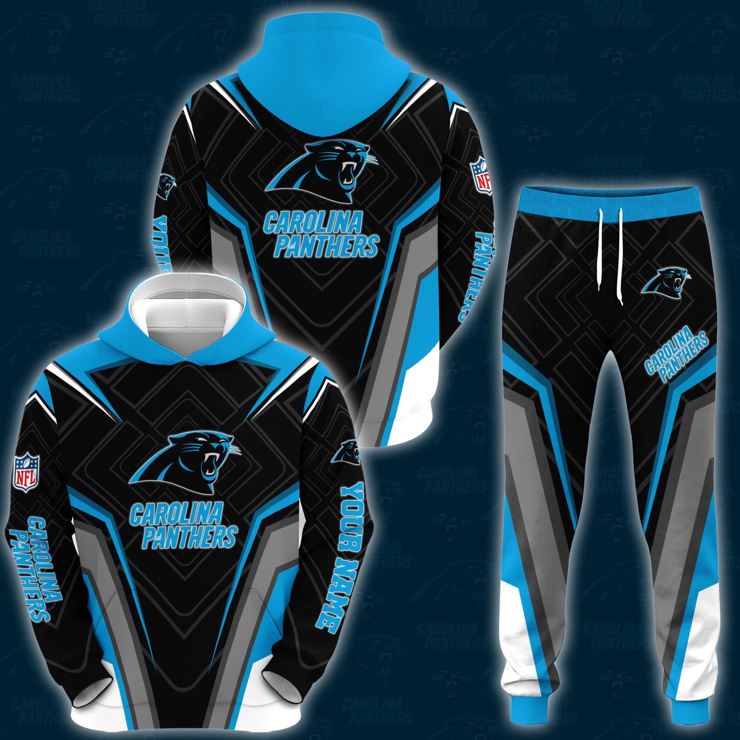 Carolina Panthers Combo Hoodie And Sweatpants Custom Your Name, Sport Hoodie Sweatpants Set, Sport Gifts For Fans ETRG-62591