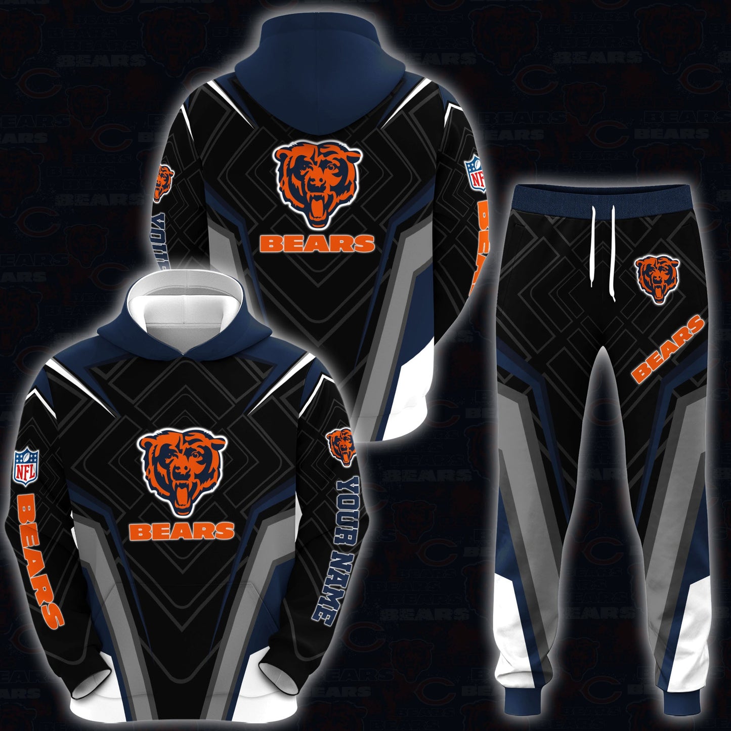 Chicago Bears Combo Hoodie And Sweatpants Custom Your Name, Sport Hoodie Sweatpants Set, Sport Gifts For Fans ETRG-62591