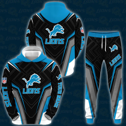 Detroit Lions Combo Hoodie And Sweatpants Custom Your Name, Sport Hoodie Sweatpants Set, Sport Gifts For Fans ETRG-62591
