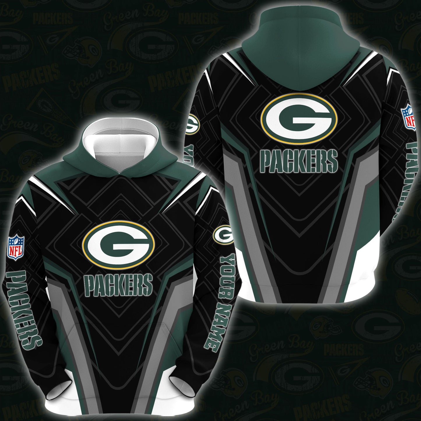 Green Bay Packers Combo Hoodie And Sweatpants Custom Your Name, Sport Hoodie Sweatpants Set, Sport Gifts For Fans ETRG-62591