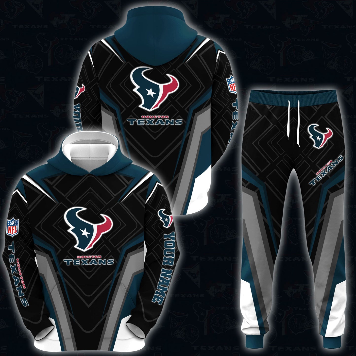 Houston Texans Combo Hoodie And Sweatpants Custom Your Name, Sport Hoodie Sweatpants Set, Sport Gifts For Fans ETRG-62591