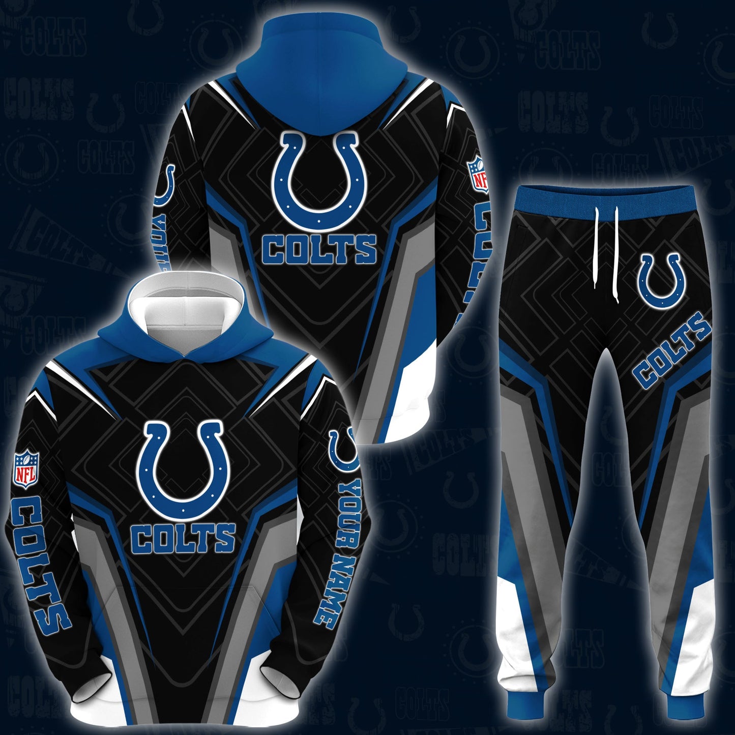 Indianapolis Colts Combo Hoodie And Sweatpants Custom Your Name, Sport Hoodie Sweatpants Set, Sport Gifts For Fans ETRG-62591